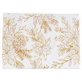 エレガント金ゴールドラインアートクリスマスフローラ ラージペーパーバッグ (裏面)