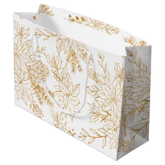 エレガント金ゴールドラインアートクリスマスフローラ ラージペーパーバッグ (裏面アングル)
