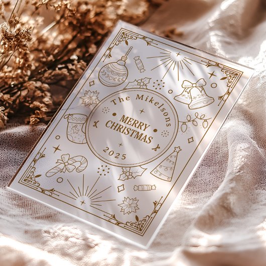 エレガント金ゴールドラインアートクリスマス アクリル招待状