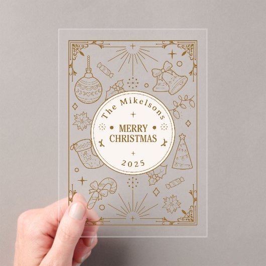 エレガント金ゴールドラインアートクリスマス アクリル招待状 (インサイチュ (ポータブル))