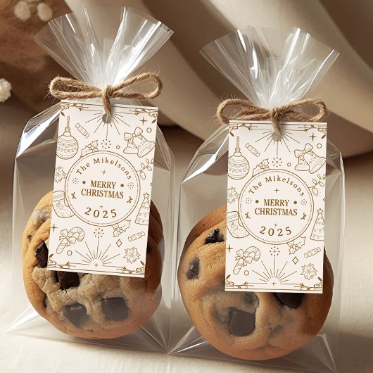 エレガント金ゴールドラインアートクリスマス ギフトタグ