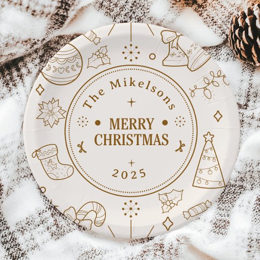 エレガント金ゴールドラインアートクリスマス ペーパープレート