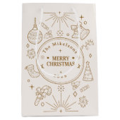 エレガント金ゴールドラインアートクリスマス ミディアムペーパーバッグ (正面)