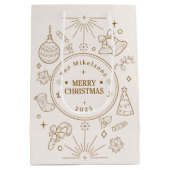 エレガント金ゴールドラインアートクリスマス ミディアムペーパーバッグ (裏面)