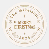 エレガント金ゴールドラインアートクリスマス ラウンドシール (正面)