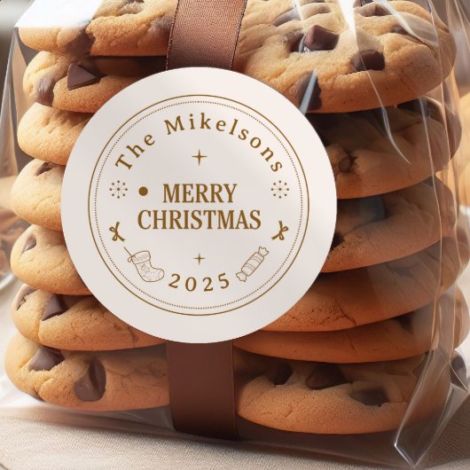 エレガント金ゴールドラインアートクリスマス ラウンドシール