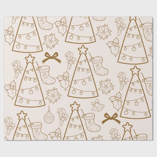 エレガント金ゴールドラインアートクリスマス ラッピングペーパー (フラット)