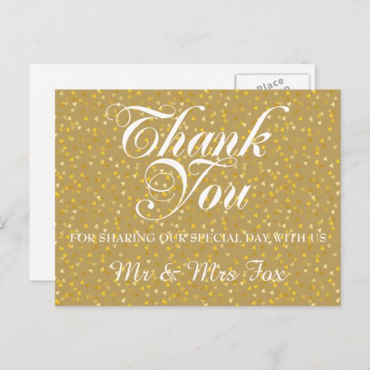 エレガント金ゴールドラブハート紙吹雪ありがとう ポストカード (正面/裏面)