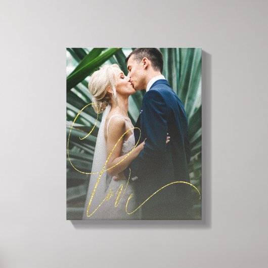 エレガント金ゴールドラヴ結婚スクリプト キャンバスプリント (正面)