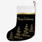 エレガント金ゴールドリボンの木と黒い星 スモールクリスマスストッキング (裏面)