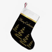 エレガント金ゴールドリボンの木と黒い星 スモールクリスマスストッキング (正面 (吊り時))