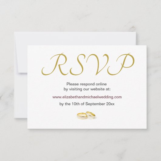 エレガント金ゴールドリングや輪ウェディングRSVP 出欠カード (正面)
