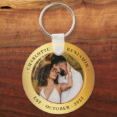 エレガント金ゴールドリングや輪カップル写真の結婚キーチェーン キーホルダー (正面)
