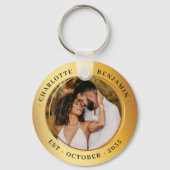 エレガント金ゴールドリングや輪カップル写真の結婚キーチェーン キーホルダー (裏面)