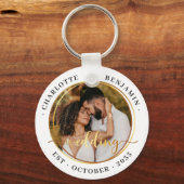 エレガント金ゴールドリングや輪カップル写真ホワ結婚イト キーホルダー (正面)