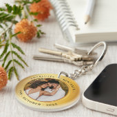 エレガント金ゴールドリングや輪カップル結婚写真の形見 キーホルダー (正面右)