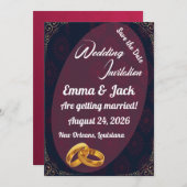 エレガント金ゴールドリングや輪日付の保存招待状 セーブザデート (正面/裏面)