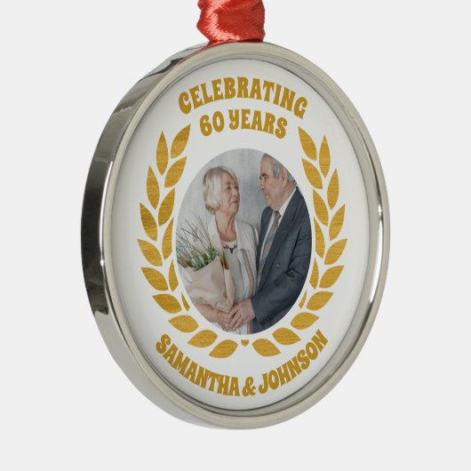 エレガント金ゴールドリース60周年結婚記念写真 メタルオーナメント (右)