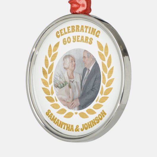 エレガント金ゴールドリース60周年結婚記念写真 メタルオーナメント (左)