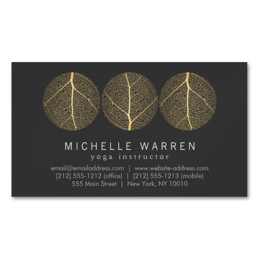 エレガント金ゴールドリーフトリオのロゴを濃い灰色に マグネット名刺 (正面)