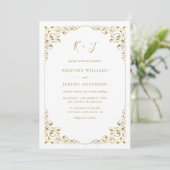 エレガント金ゴールドリーフフレームモノグラ結婚ム 招待状 (スタンド正面)