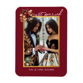 エレガント金ゴールドリーフ結婚の写真たった今結婚しました マグネット