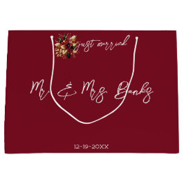 エレガント金ゴールドリーフ結婚の写真たった今結婚しました ラージペーパーバッグ