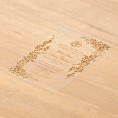 エレガント金ゴールドリーフ結婚イスラム アクリル招待状 (レイダウン)