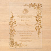エレガント金ゴールドリーフ結婚イスラム アクリル招待状 (正面)