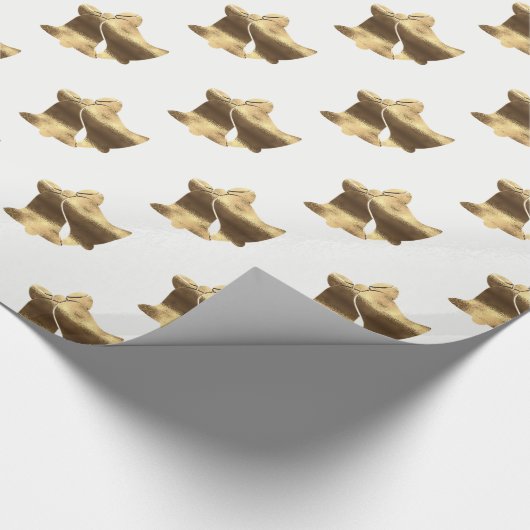 エレガント金ゴールドルッククリスマスベルパターン ラッピングペーパー (角)