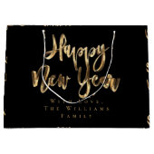 エレガント金ゴールドルックスクリプトブラックハッピーニューイヤー ラージペーパーバッグ (正面)