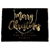 エレガント金ゴールドルックスクリプトブラックメリークリスマス ラージペーパーバッグ (正面)