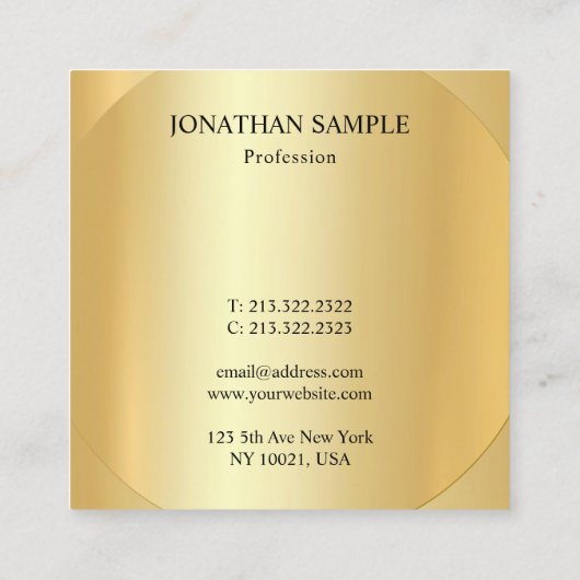 エレガント金ゴールドルックテンプレートプロフェッショナルモダン スクエア名刺 (裏面)