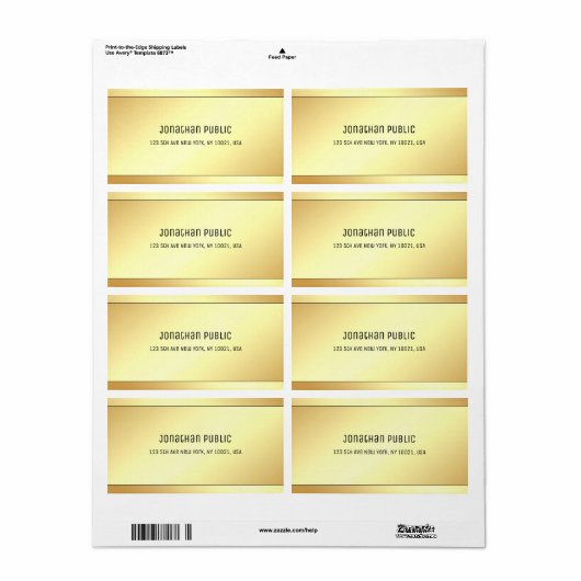 エレガント金ゴールドルックモダンシンプルテンプレート出荷 ラベル (フルシート)