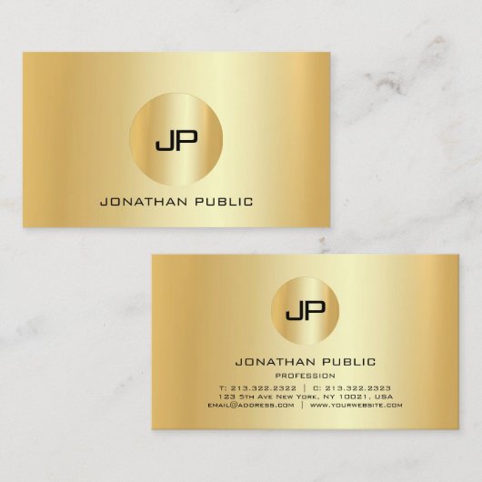 エレガント金ゴールドルックモダンプロフェッショナルモノグラム 名刺 (正面/裏面)
