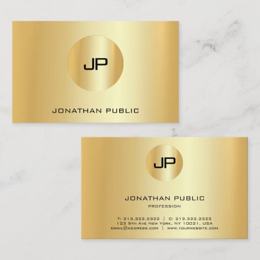 エレガント金ゴールドルックモダンプロフェッショナルモノグラム 名刺 (正面/裏面)