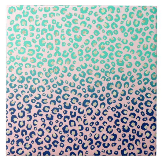 エレガント金ゴールドレオパード印刷ブルーミントグラデーションピンク タイル (正面)