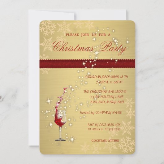エレガント金ゴールドレッドグラス企業の、クリスマスパーティー 招待状 (正面)