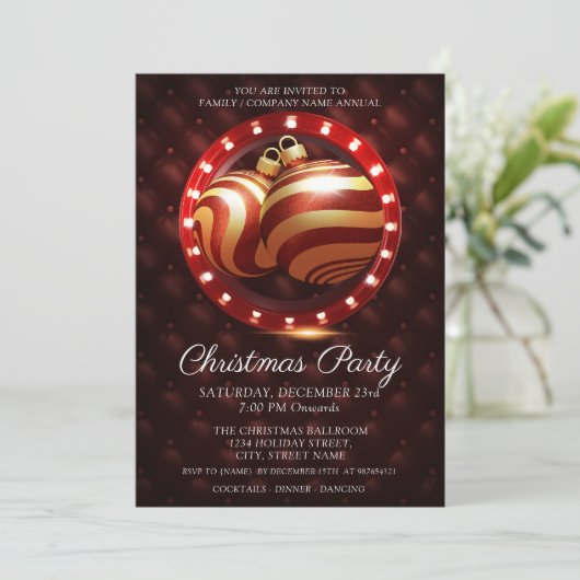 エレガント金ゴールドレッド白クリ企業のスマスパーティー 招待状 (スタンド正面)