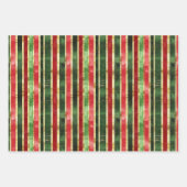 エレガント金ゴールドレッド緑のストライプクリスマス ラッピングペーパーシート (正面3)