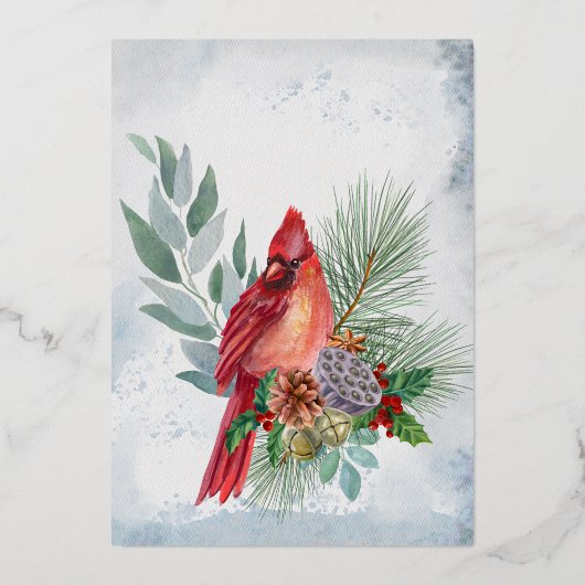 エレガント金ゴールドレッド（鳥）ショウジョウコウカンチョウクリスマスブライダルシャワー 箔招待状 (裏面)