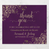 エレガント金ゴールドレースの梅パープル結婚さんありがとう スパークリングワインラベル (シングルラベル)