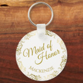 エレガント金ゴールドレースオンホワイトメイド・オブ・オーナー(花嫁付き添い人)結婚ズ キーホルダー (正面)