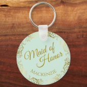 エレガント金ゴールドレースオンミントメイド・オブ・オーナー（花嫁付き添い人）結婚ズ キーホルダー (正面)