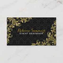 エレガント金ゴールドレースブラックダマスク 名刺