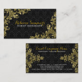 エレガント金ゴールドレースブラックダマスク 名刺 (正面/裏面)