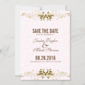 エレガント金ゴールドレースホワイトダマスク マグネット招待状 (正面)