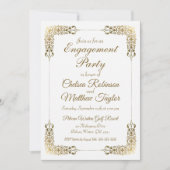 エレガント金ゴールドレース婚約パーティ招待状 招待状 (正面)