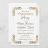 エレガント金ゴールドレース婚約パーティ招待状 招待状 (正面/裏面)