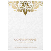 エレガント金ゴールドレース渦巻形のオンプラッシュホワイトダマスク クリップボード (裏面)